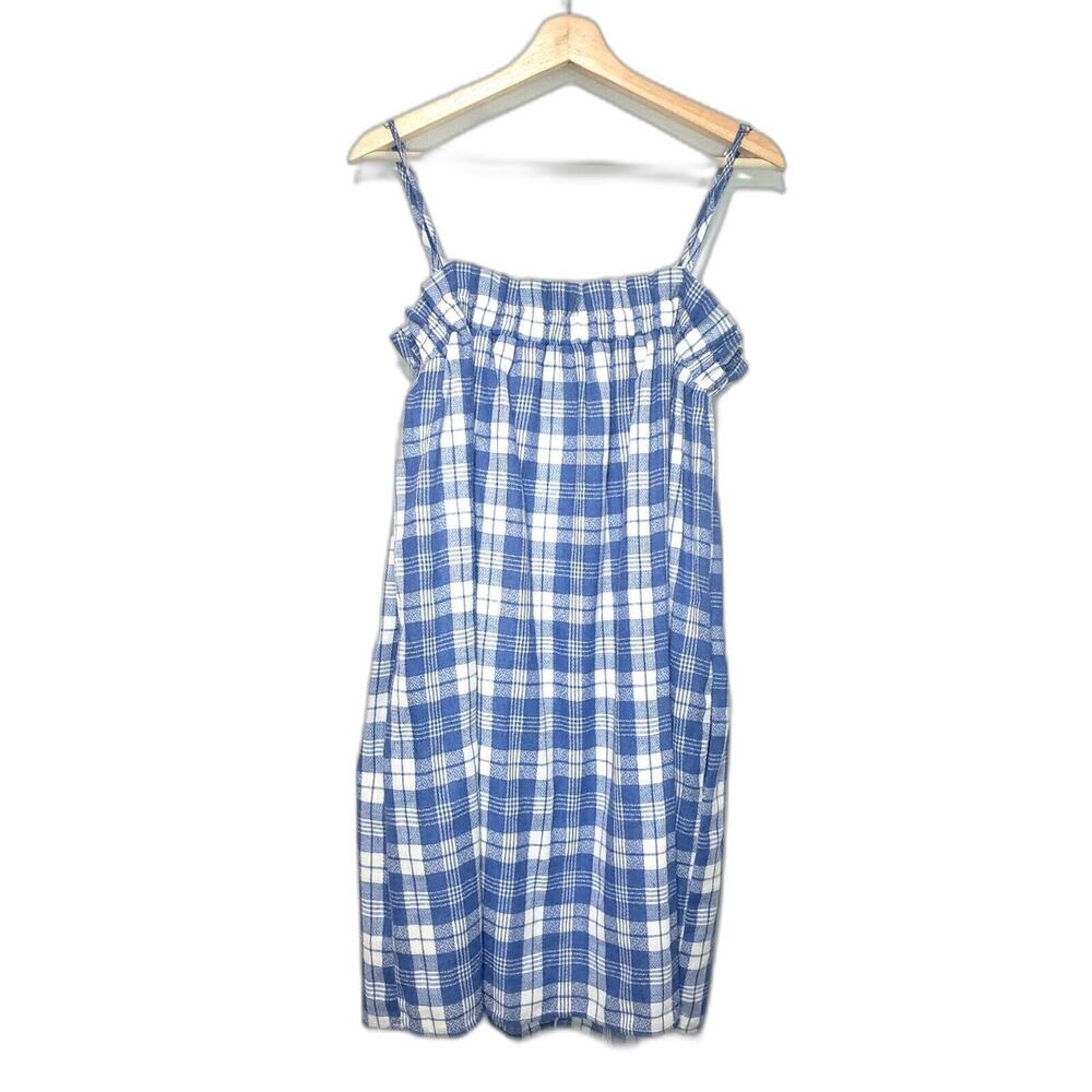 NWT Very J Dress Size Small Plaid Adjustable Strap Blue & White Womens Dress